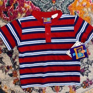 Pooh Red and Blue Striped Pooh Button Down Kids Shirt NWT